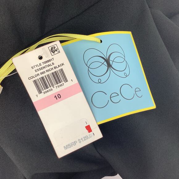 CECE Ruffled Bow Neck Mini Dress 10 Black Short Sleeve Fit & Flare NWT - Picture 12 of 13